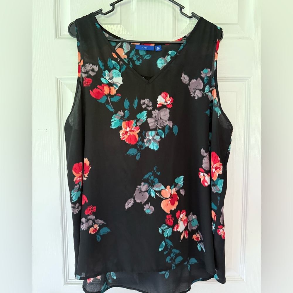 APT 9 XXL Black with Flowers Tank Top